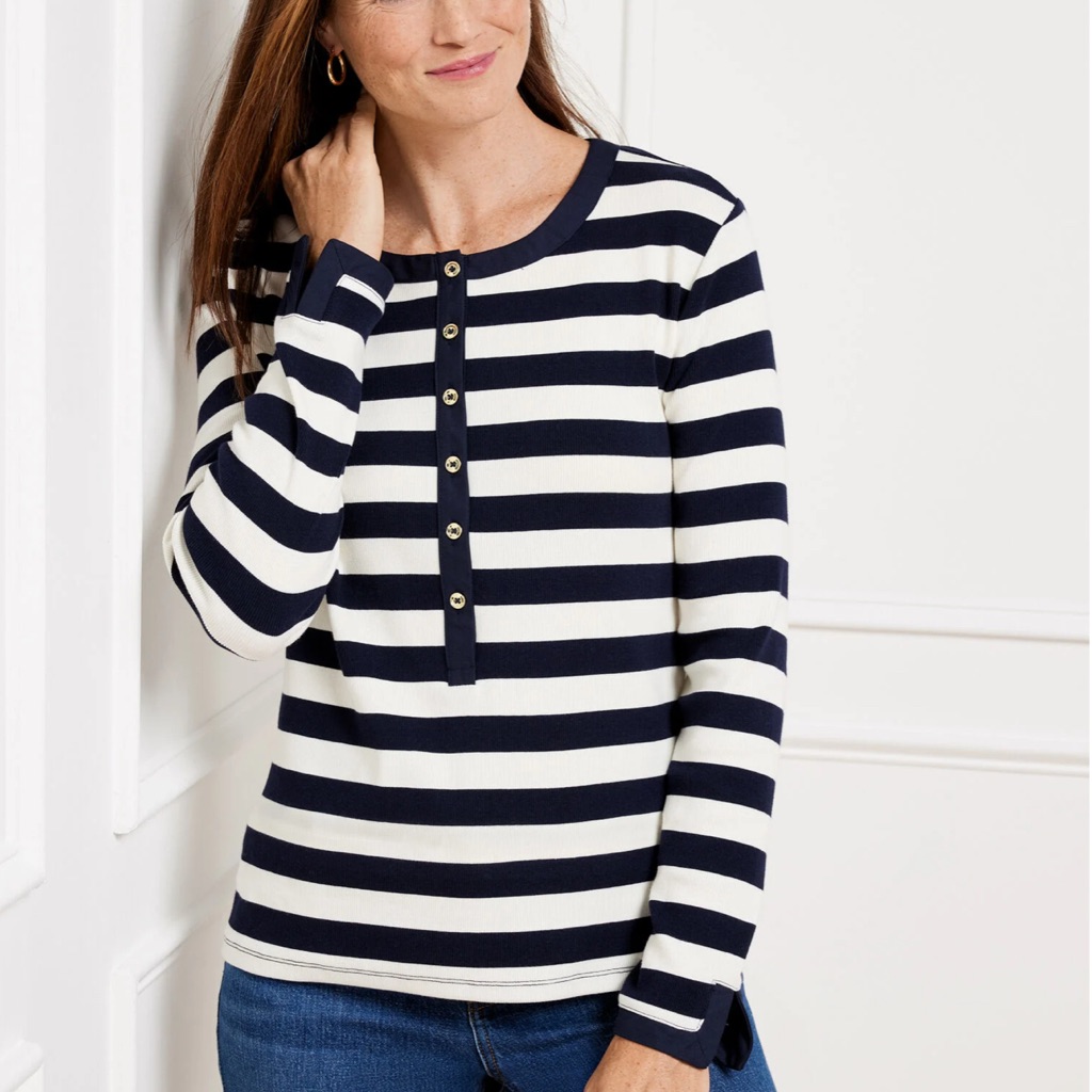 Talbots Blue And White Fitted Long Sleeve Button Down